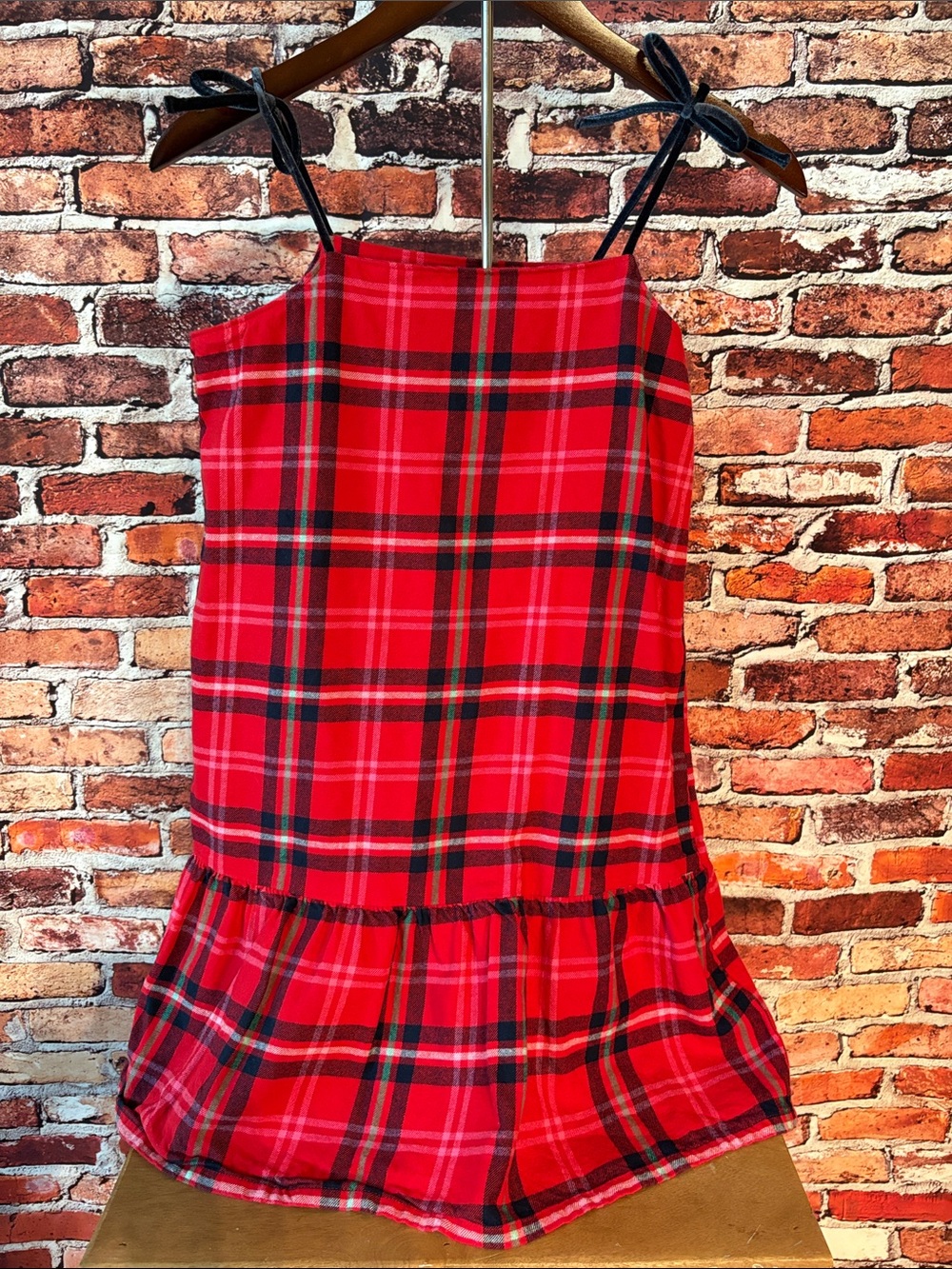 Old Navy Red Plaid Velvet Tie-Strap Flannel Dress Girl Size XL